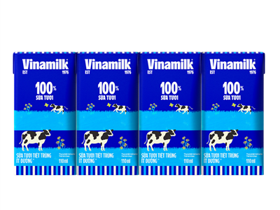 Sữa tươi tiệt trùng Vinamilk 100% Ít đường - Lốc 4 Hộp 110ml